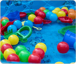 Balloons floating in an inflatable pool