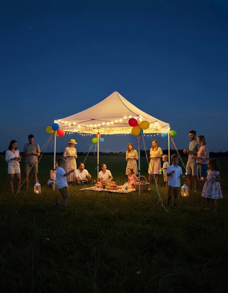 Outdoor front view of the 10x10 Pop-Up Canopy Tent set up on grass under daylight with open space beneath.