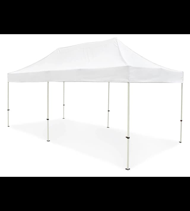 Front view of the 10x20 pop-up canopy tent with white top and eight legs on clean background.