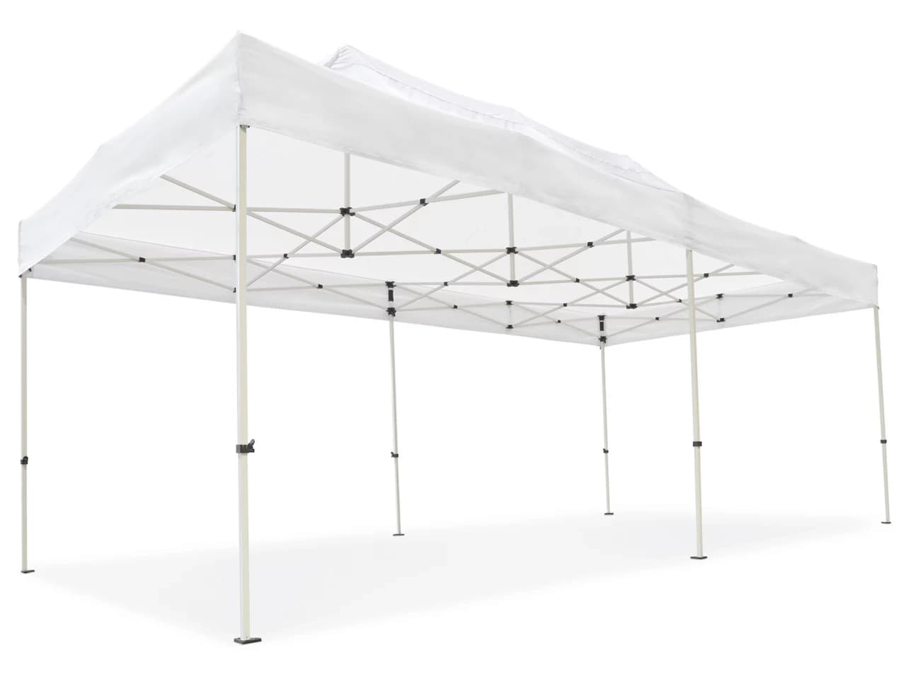 Alternate interior angle of the 10x20 pop-up canopy tent showing cross-braced roof truss and center peak.