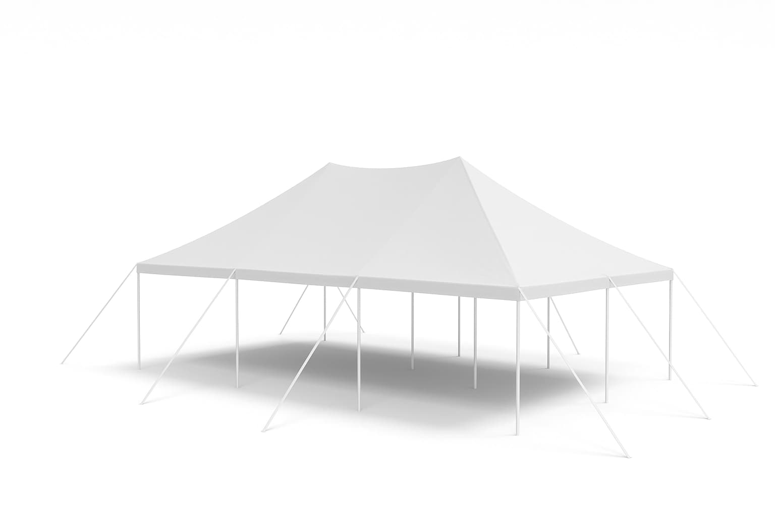 Front view of the 20x30 frame-style event tent with white canopy and perimeter ropes on clean background.