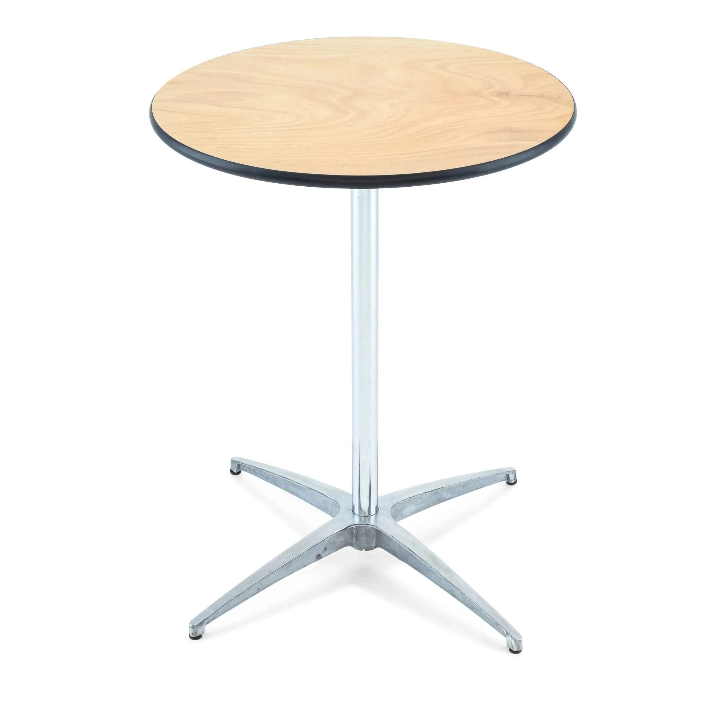 Side view of the 24-inch natural wood cocktail table showing shorter height configuration and tabletop detail.
