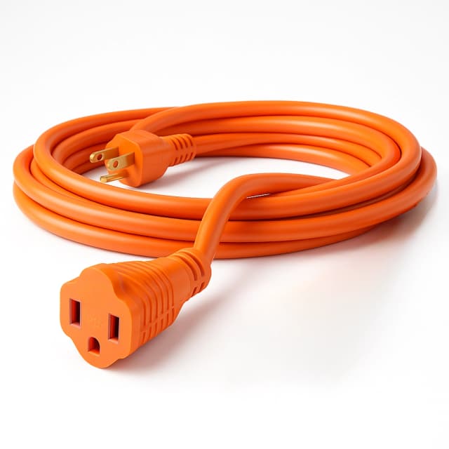 Front view of the 25-foot orange 3-prong light-duty extension cord coiled on a clean background.
