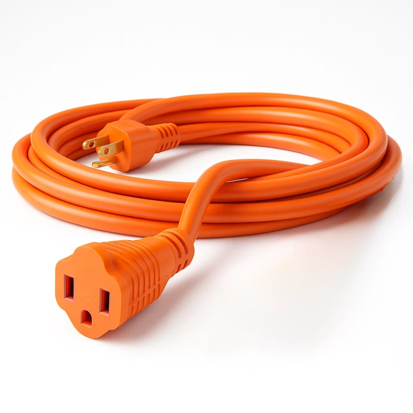 Front view of the 25-foot orange 3-prong light-duty extension cord coiled on a clean background.
