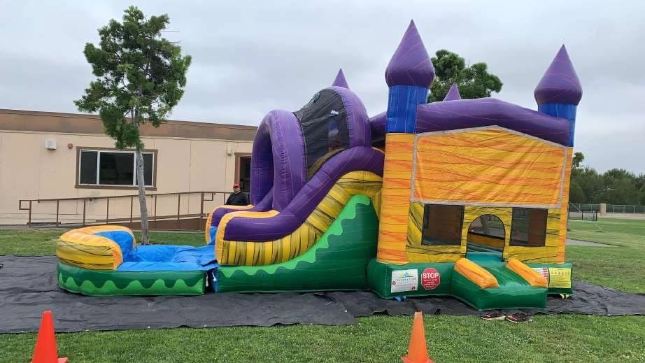 Front hero view of the 5 in 1 Water Fun Castle Combo showing main features and design.