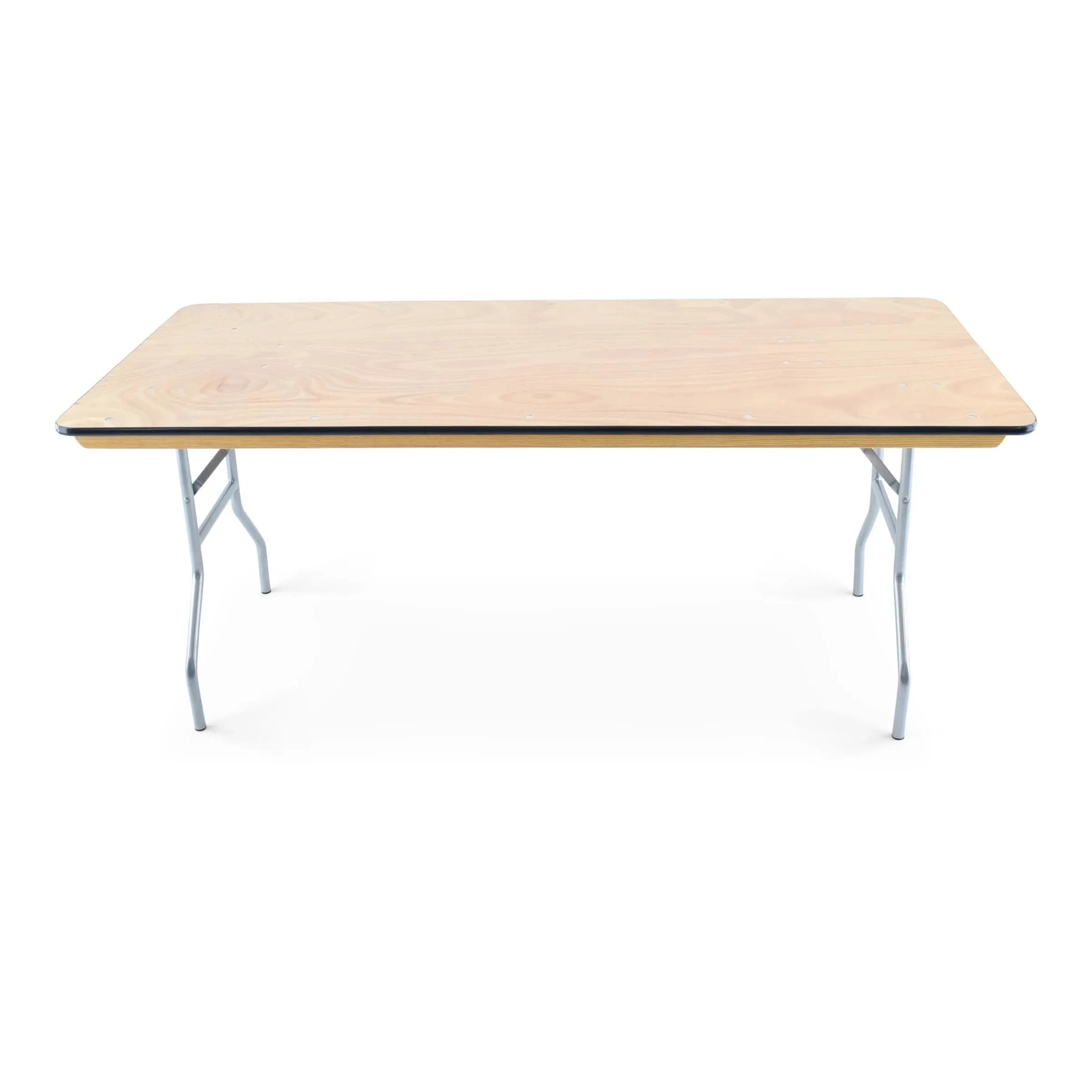 Long side view of the 6-Foot Natural Wood Vinyl-Edge Table showing the full length and vinyl edge detail.