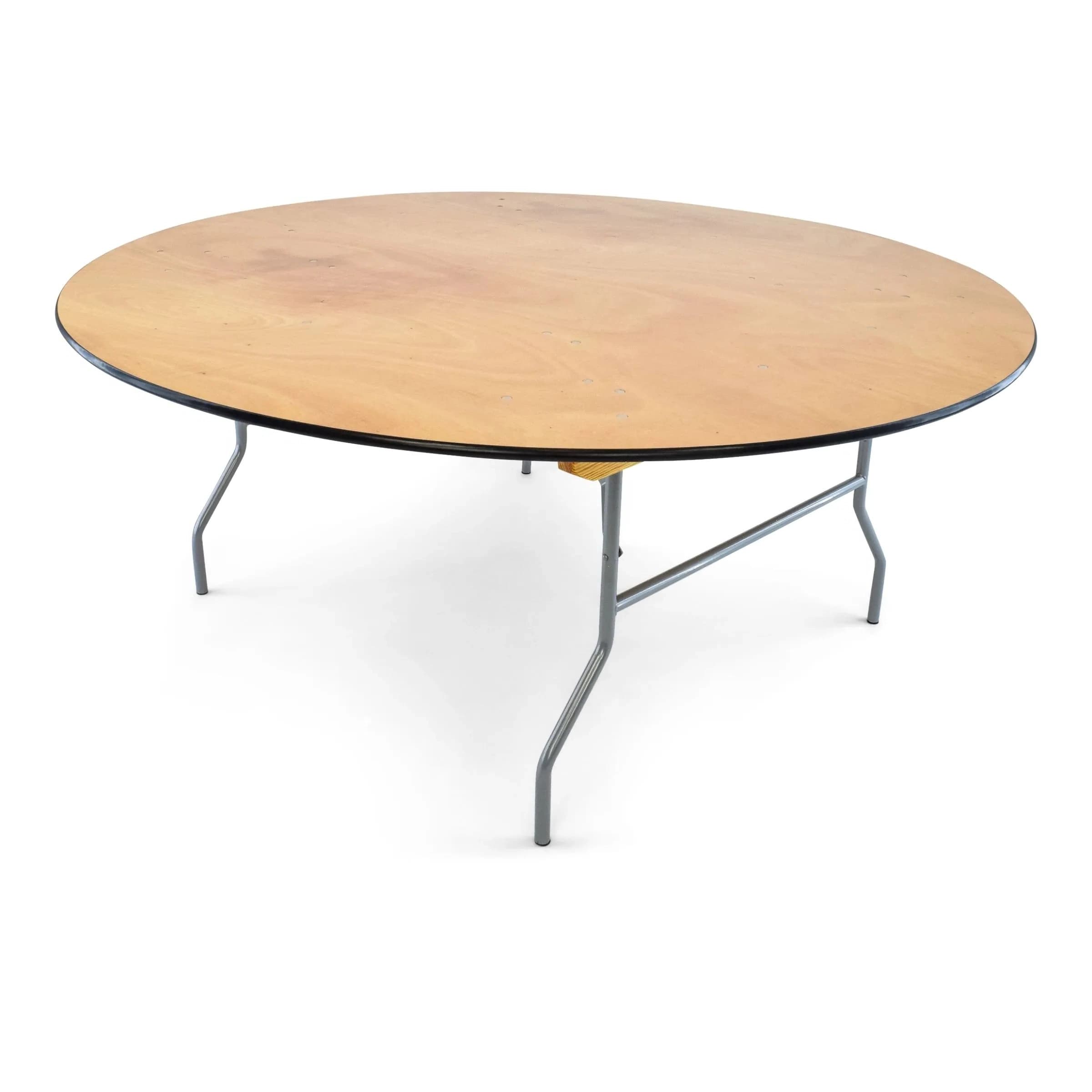 Front hero view of the 72-inch wood round folding table showing tabletop and legs clearly visible.