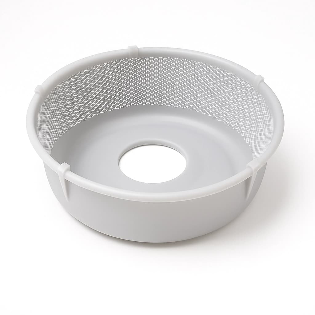 Floss bowl with inner stabilizer net designed to collect sugar strands and keep spinning cotton candy contained.