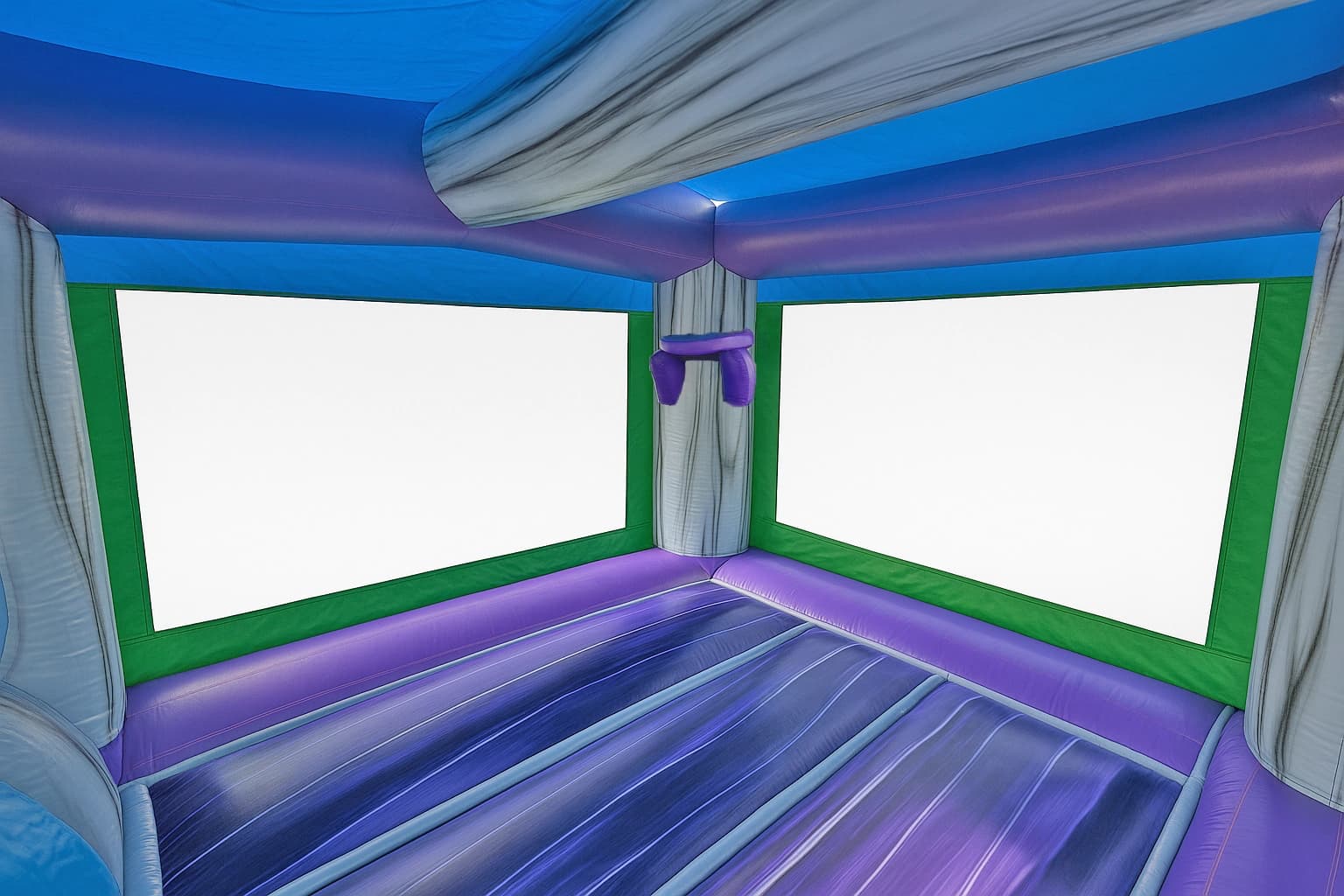 Basketball hoop feature inside the Earth 4-in-1 combo, mounted above the bounce area for safe play.