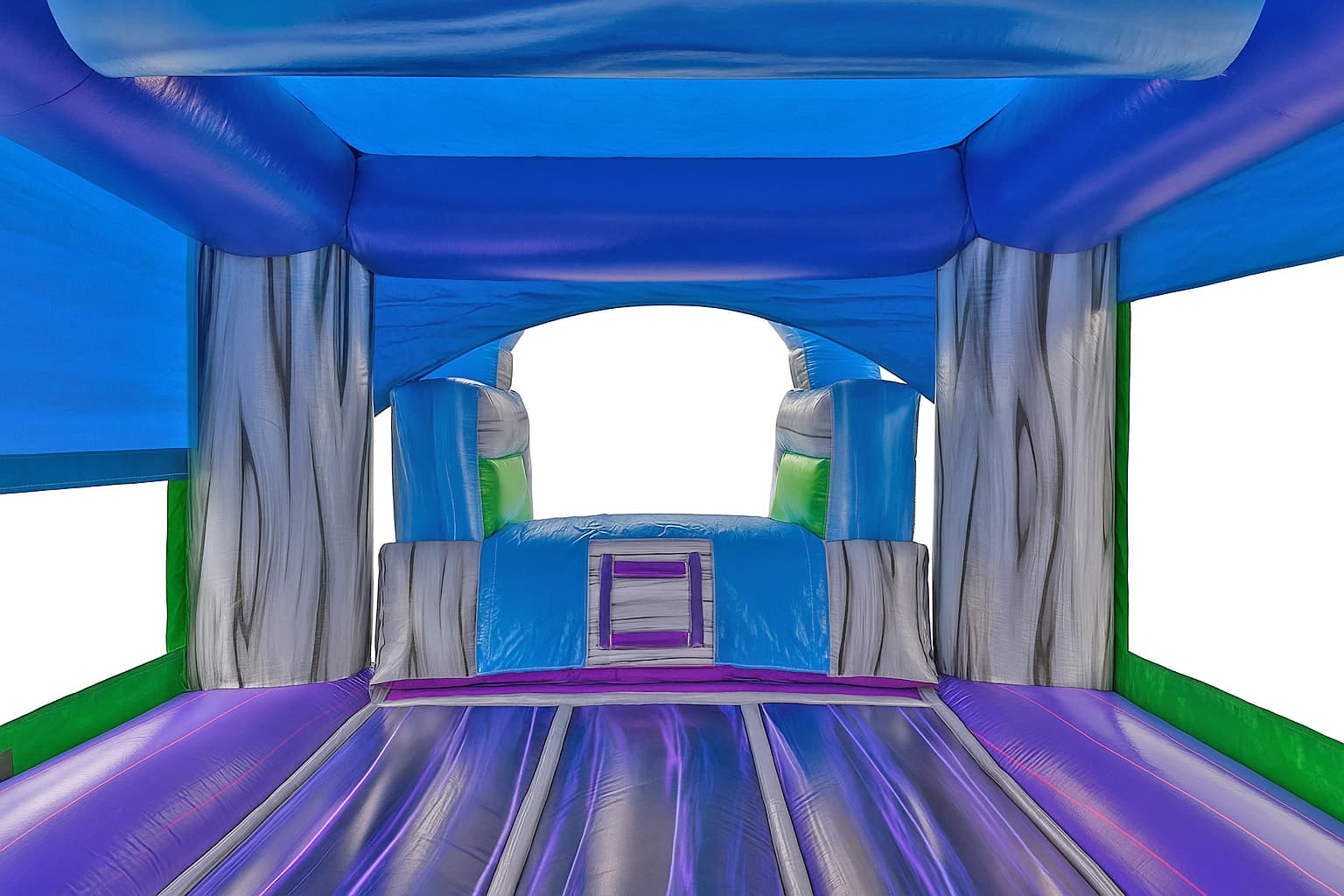 Close-up of the Earth 4-in-1 combo climbing area with padded steps leading toward the slide platform.
