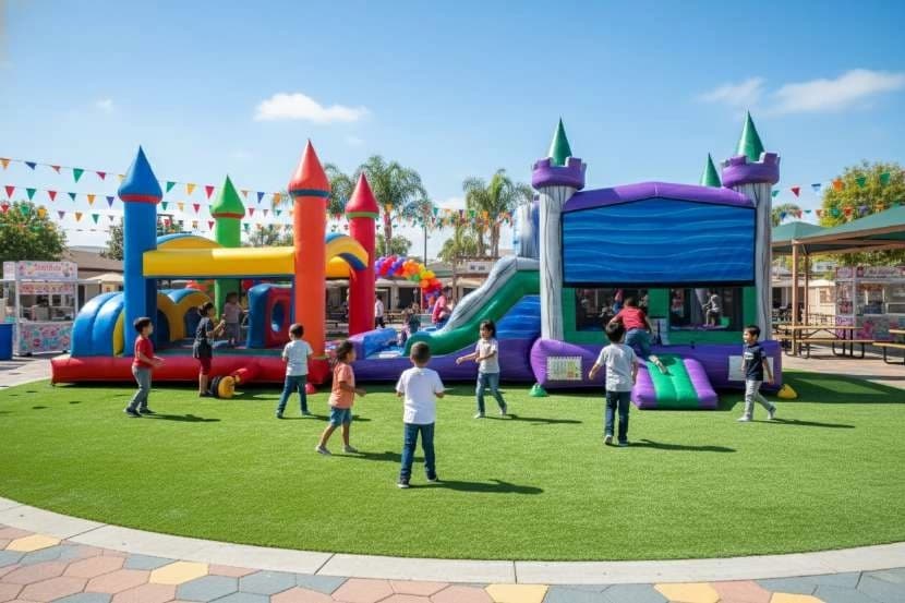 Front hero view of the Extended Obstacle Course with Slide Combo showing main features and design.