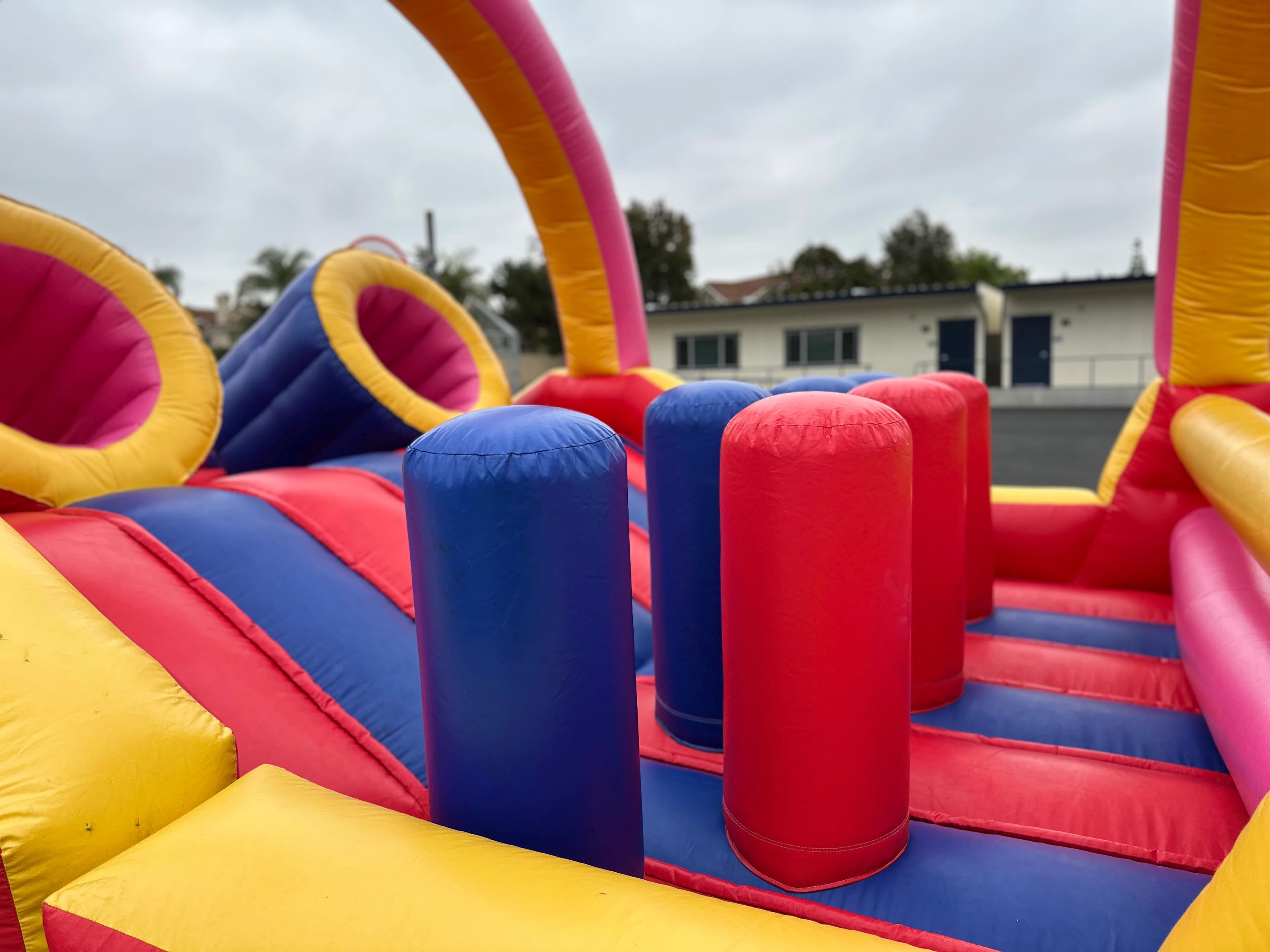 Interior view showing pop-up pillars and circular crawl-through rings inside the Funnel Run Course.