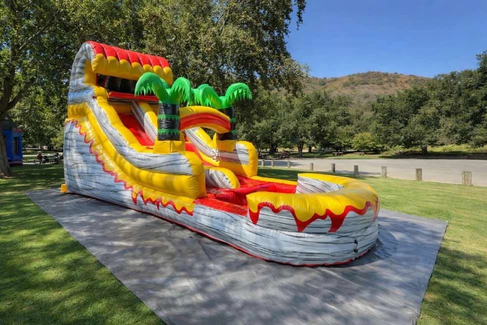 Front hero view of the Island Volcano Splash Tropical Water Slide showing main features and design.