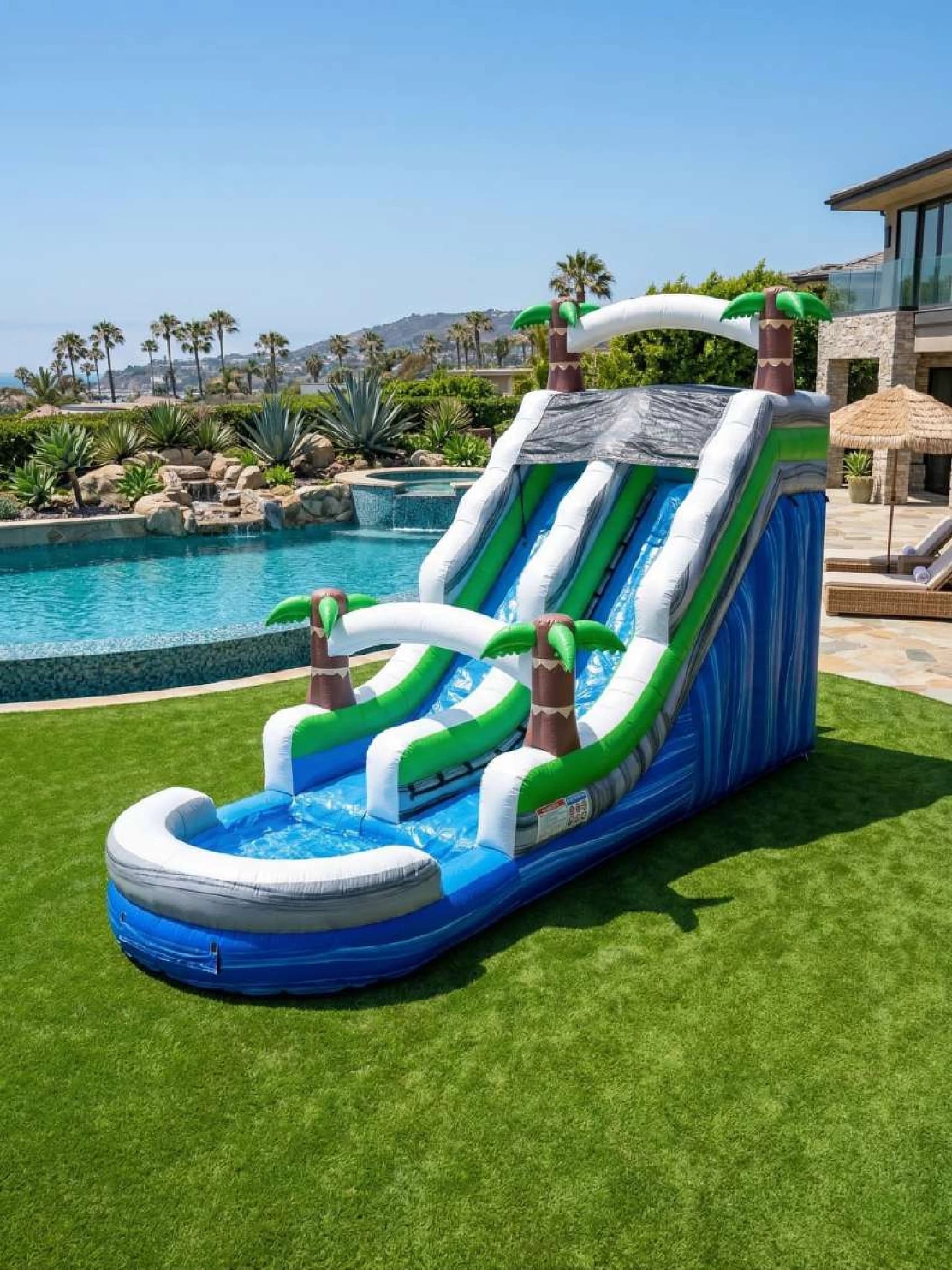 Front hero view of the Laguna Wave Tropical Water Slide showing main features and design.