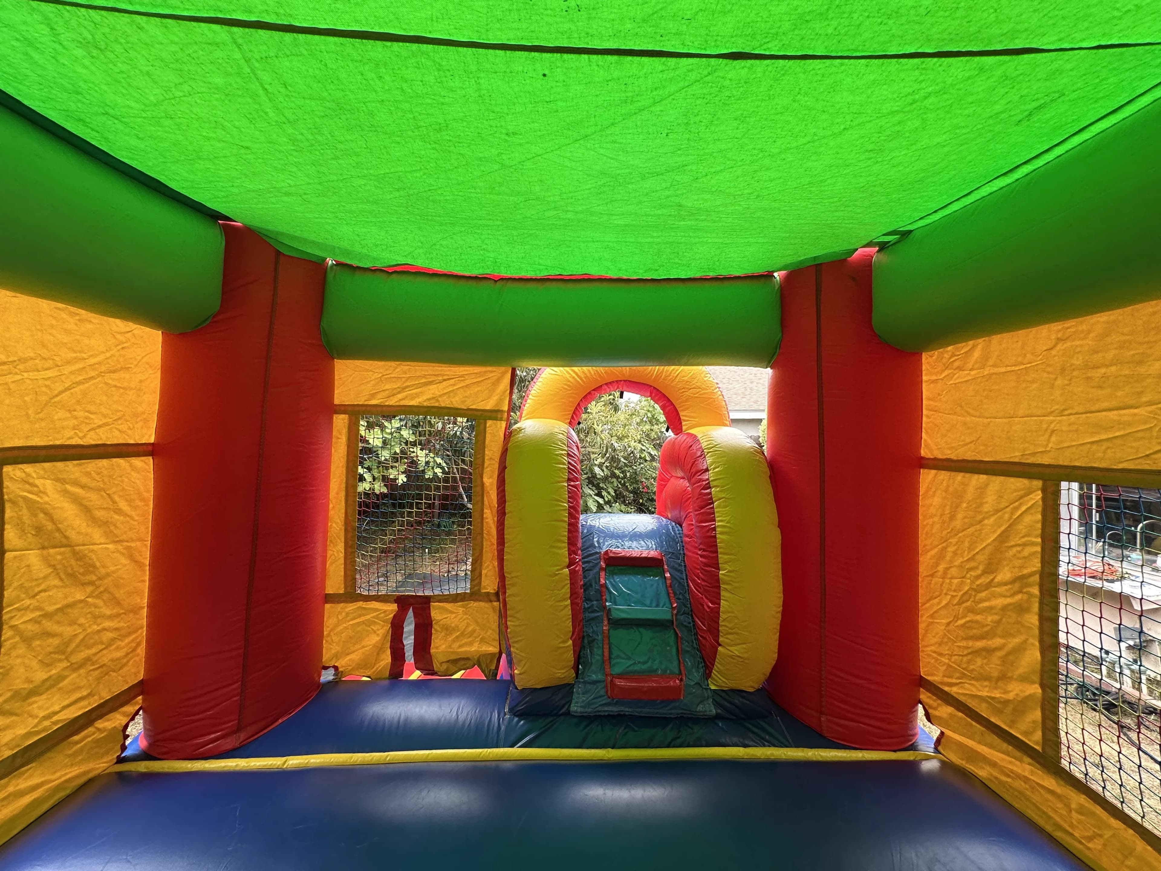 interior roof view of the Rainbow Splash Castle Combo.