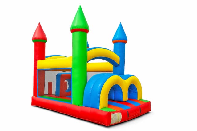 Front view of the Rainbow Tunnel Rush obstacle course showing dual entry arches on a clean background.