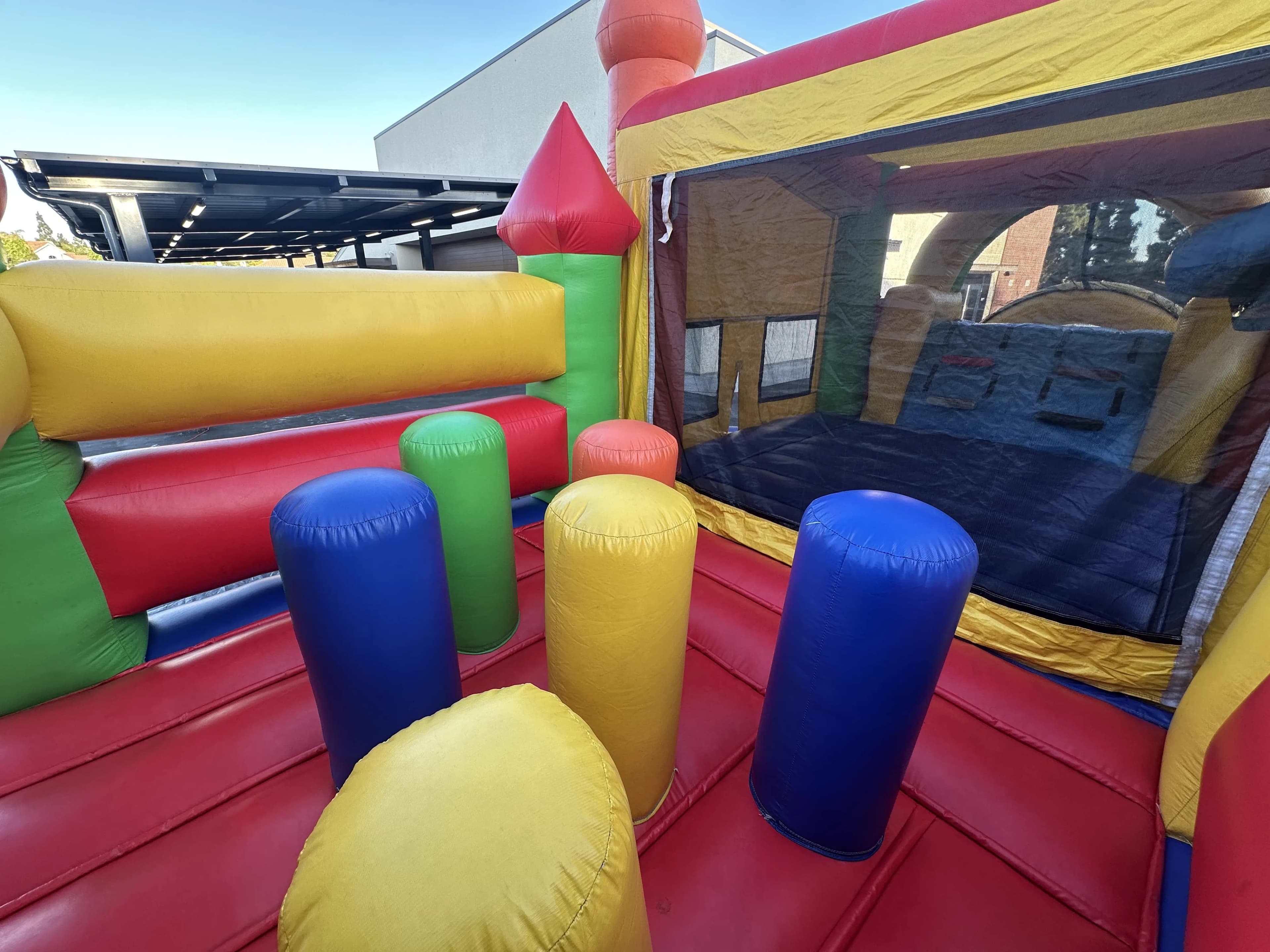 Interior section view of the Super 6 in 2 Fun Run Obstacle Combo showing the inside play area with obstacles and climbing elements.